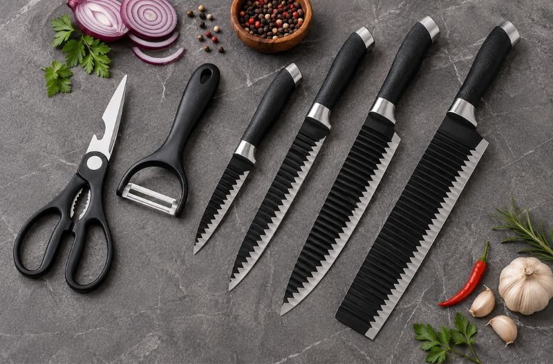 Kit de facas com seis peças em sua embalagem